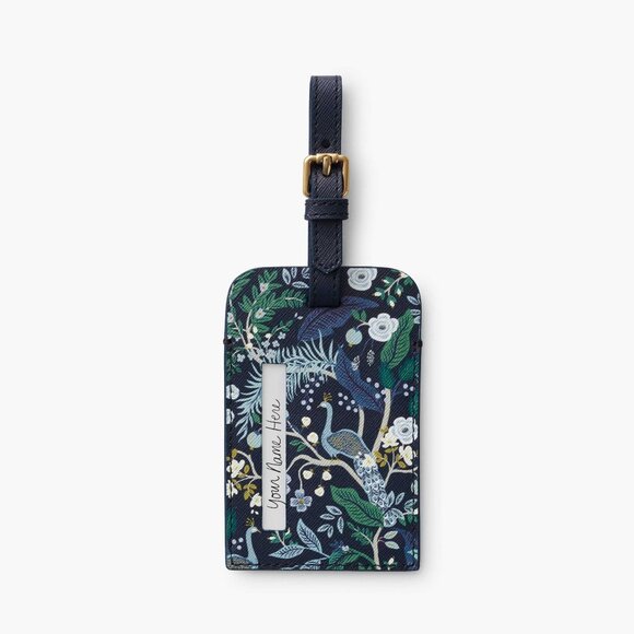 Leather Blue Birds Forest Luggage Tag - Picture 1 of 3